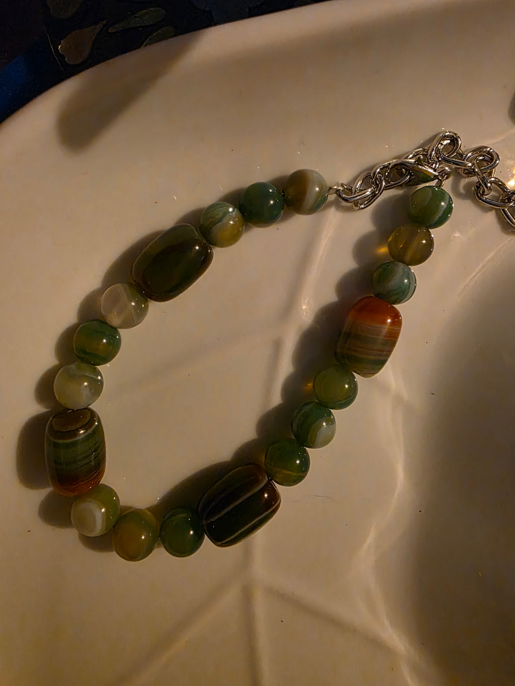 Striped agate bracelet with extending chain