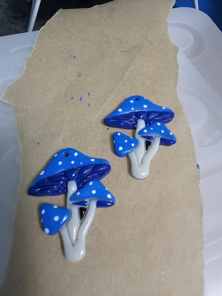 handmade polymer clay mushroom earrings