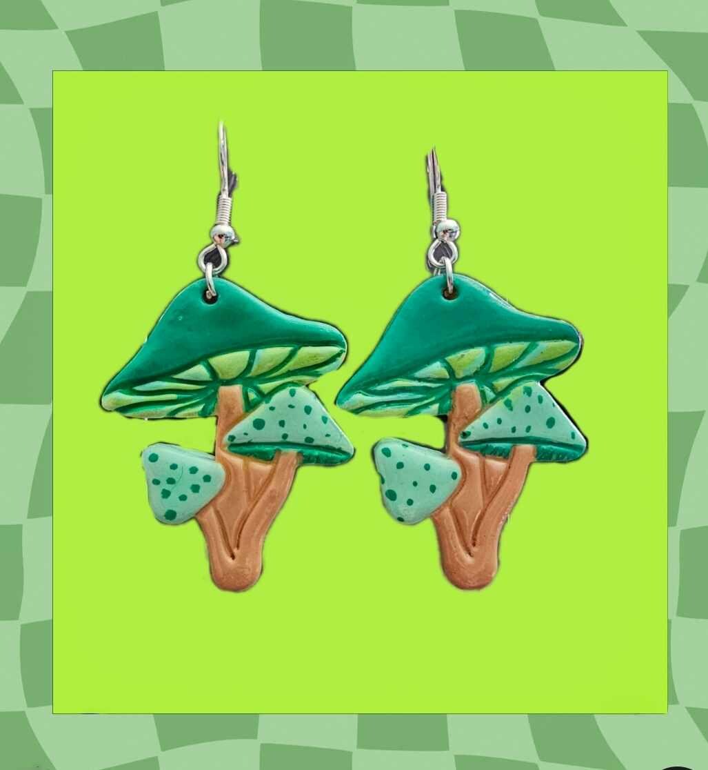 handmade polymer clay mushroom earrings