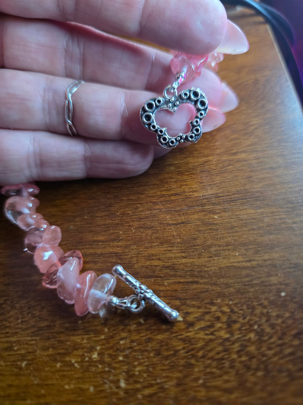 Watermelon quartz bracelet with butterfly clasp