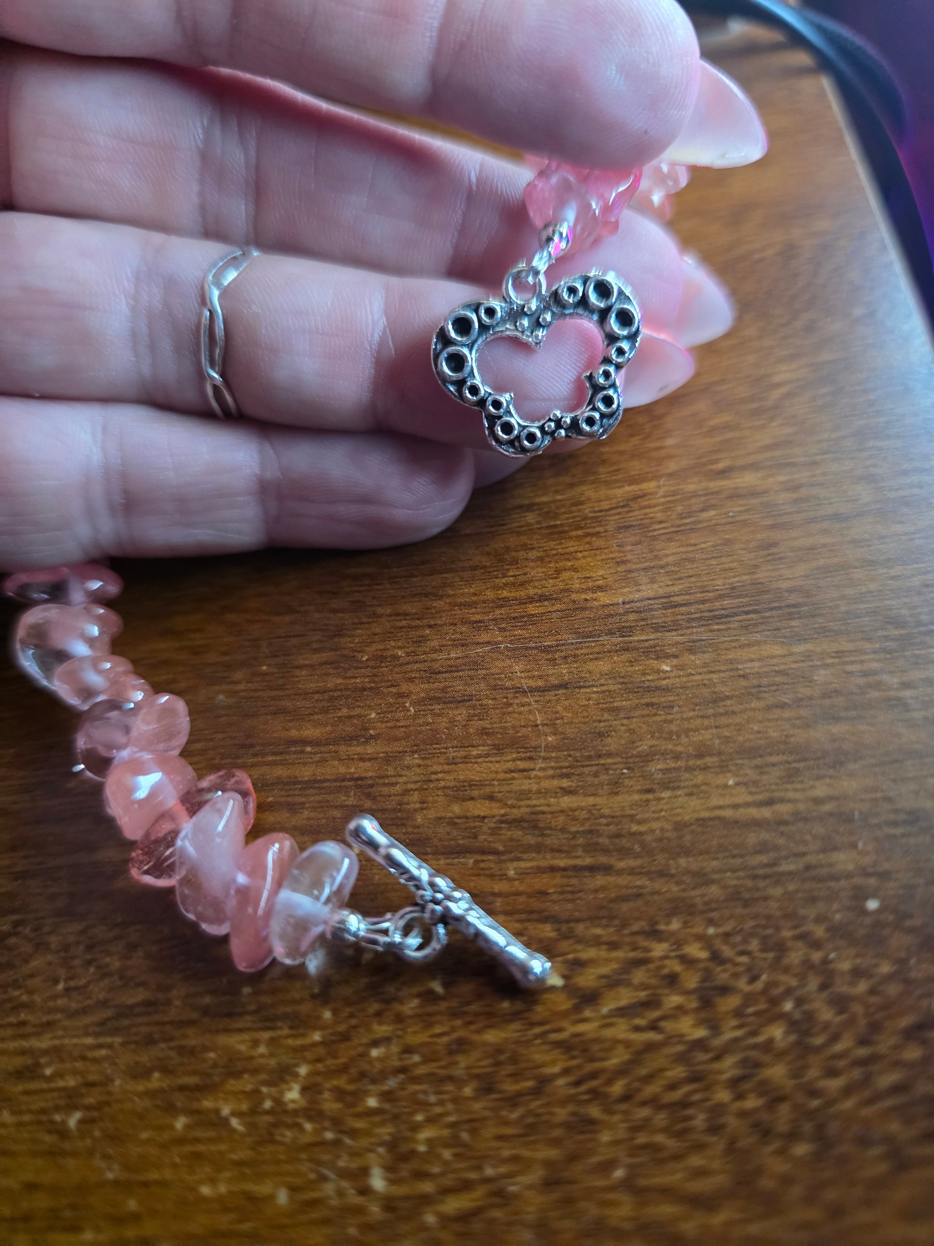 Watermelon quartz bracelet with butterfly clasp