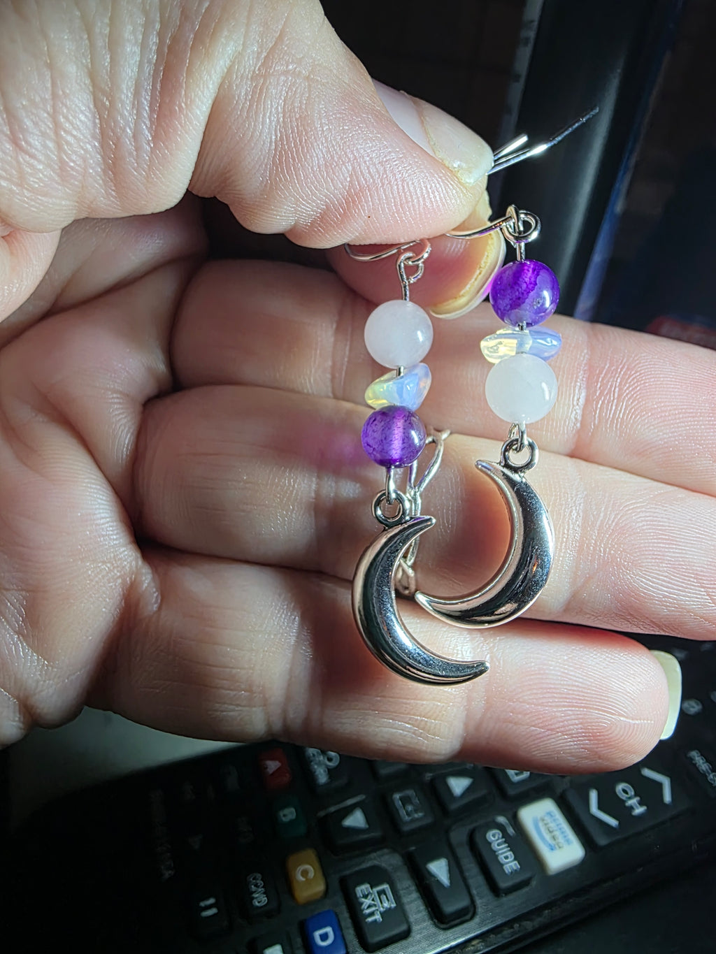 Purple Agate and Moonstone 925 sterling silver dangles