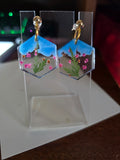 Hexagon floral resin earrings