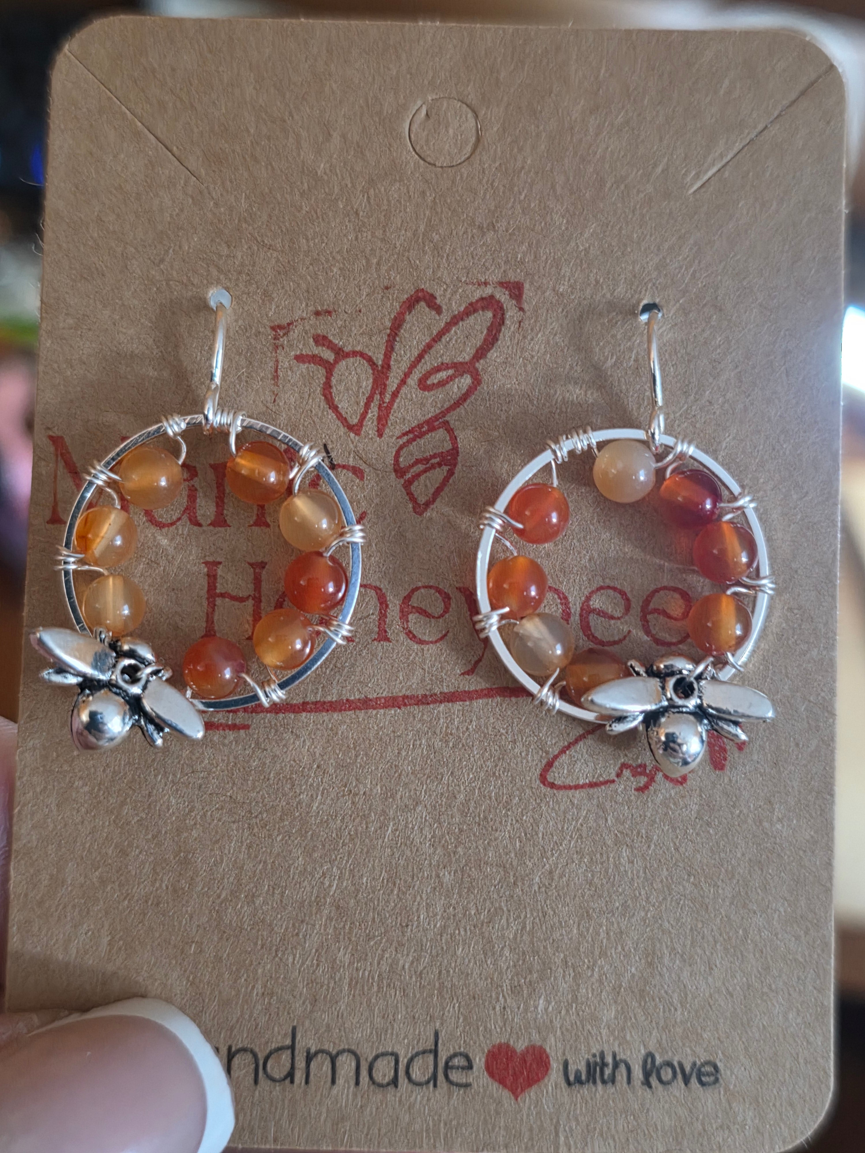 Carnelian bee circle earring