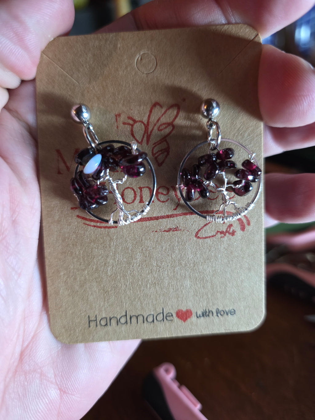 Garnet tree of life earring