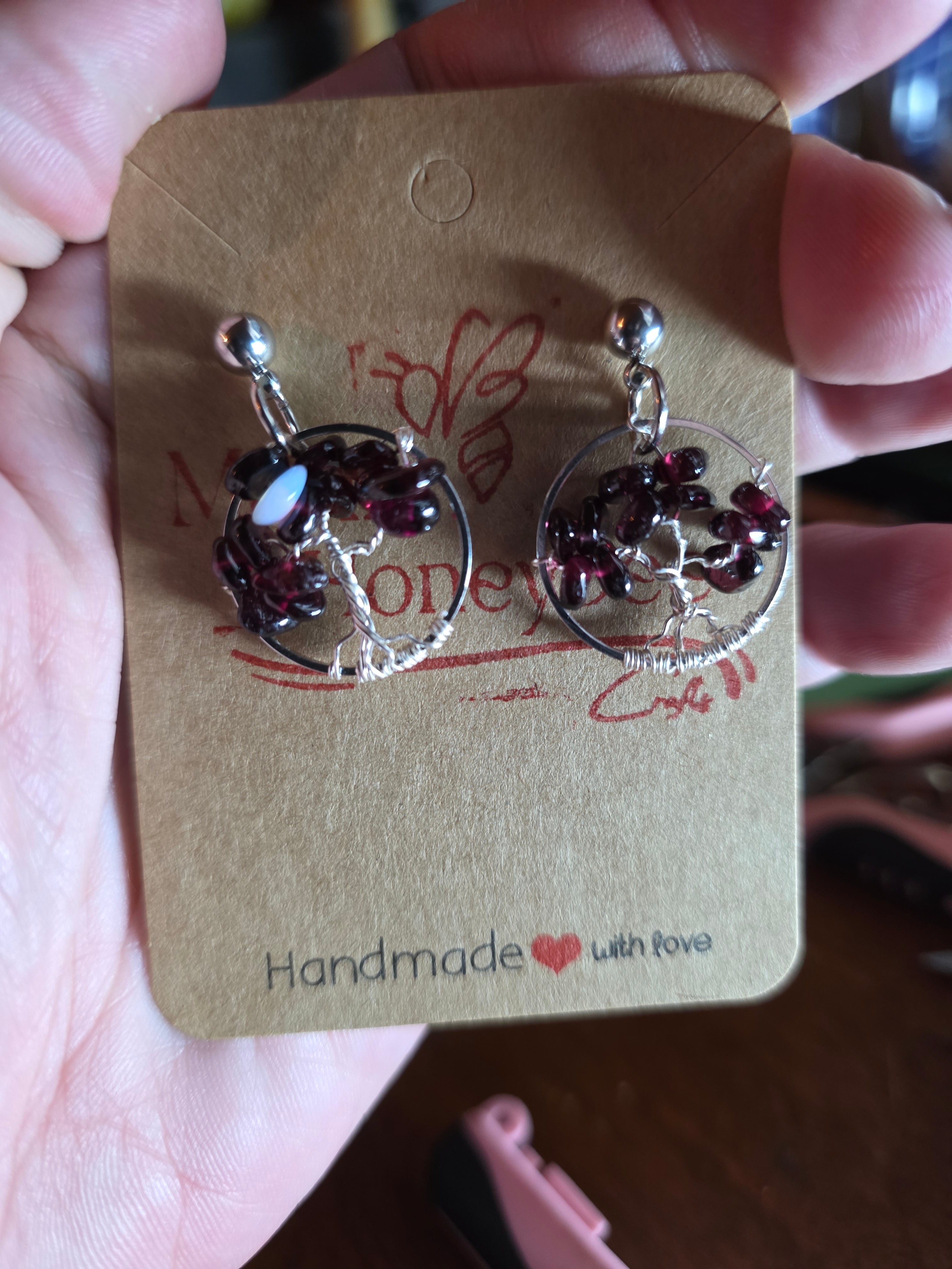 Garnet tree of life earring