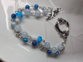 Blue striped agate and aquamarine mushroom bracelet