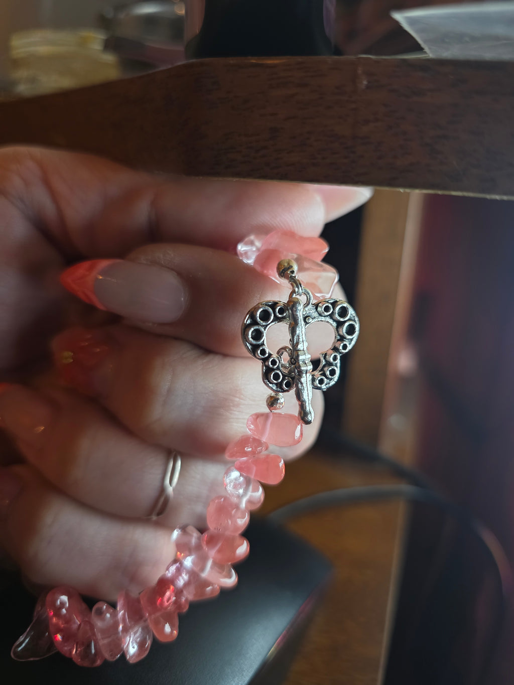 Watermelon quartz bracelet with butterfly clasp