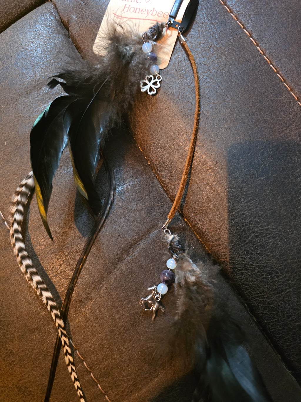 Double Moonstone and Amethyst feathered hair clip