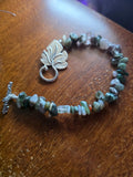 Moss Agate/ Earth Agate bracelet with large leaf clasp