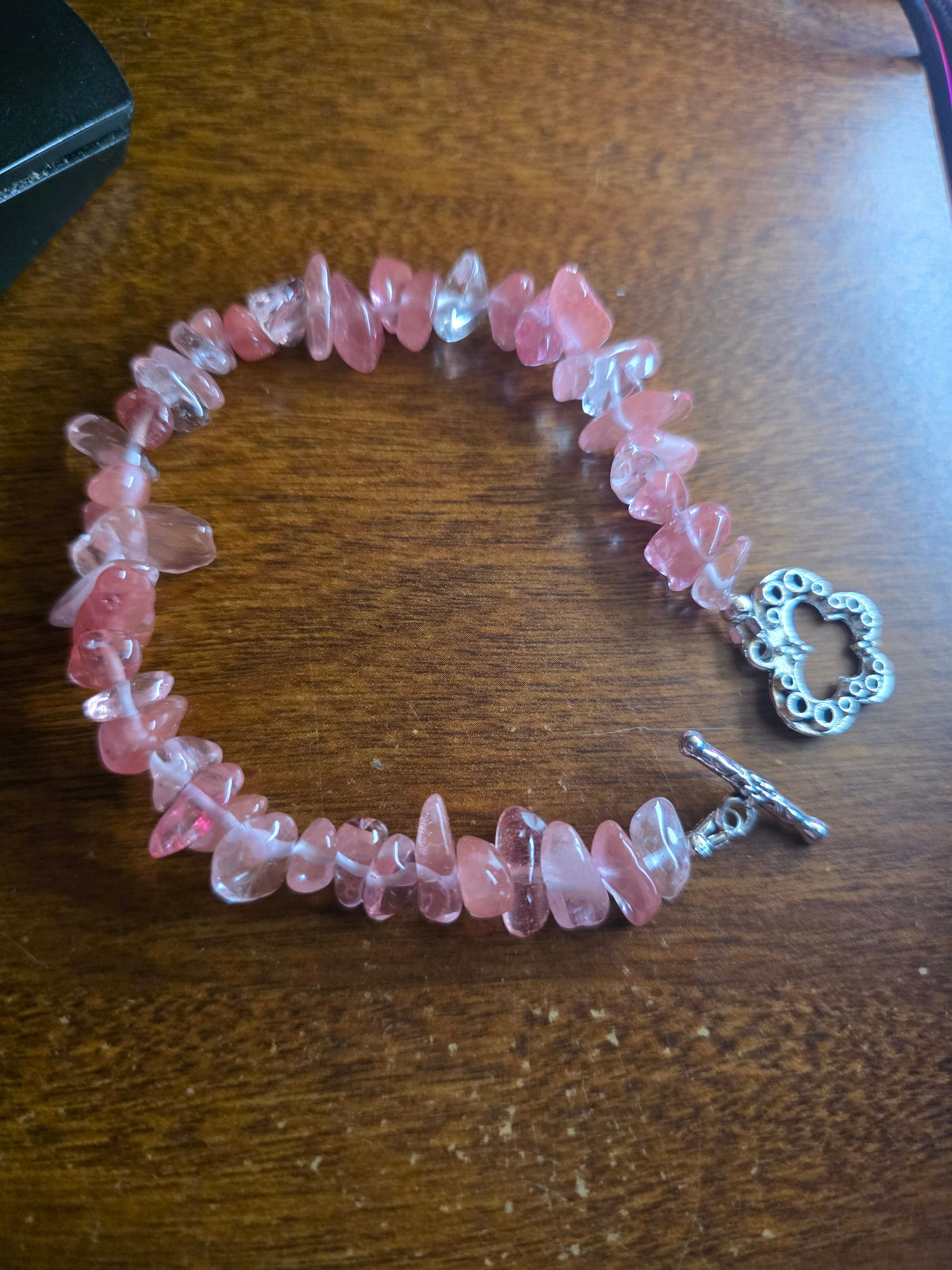 Watermelon quartz bracelet with butterfly clasp