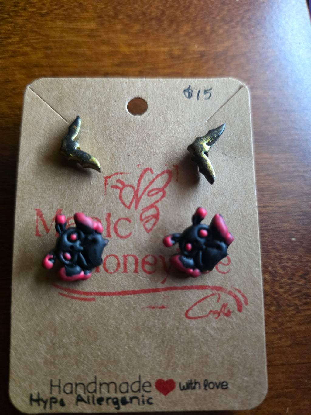 Cryptid polymer clay studs hand made