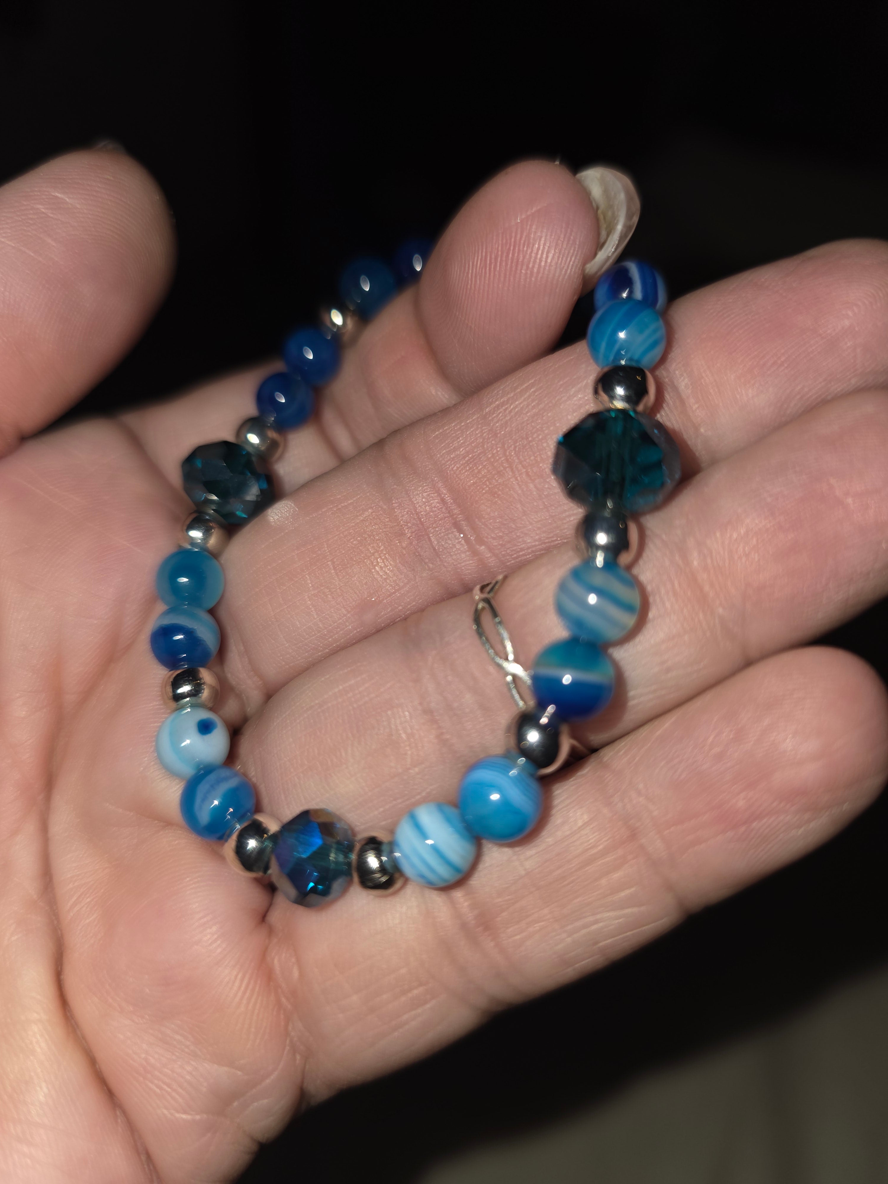 Hand made striped agate pair of stretch bracelets