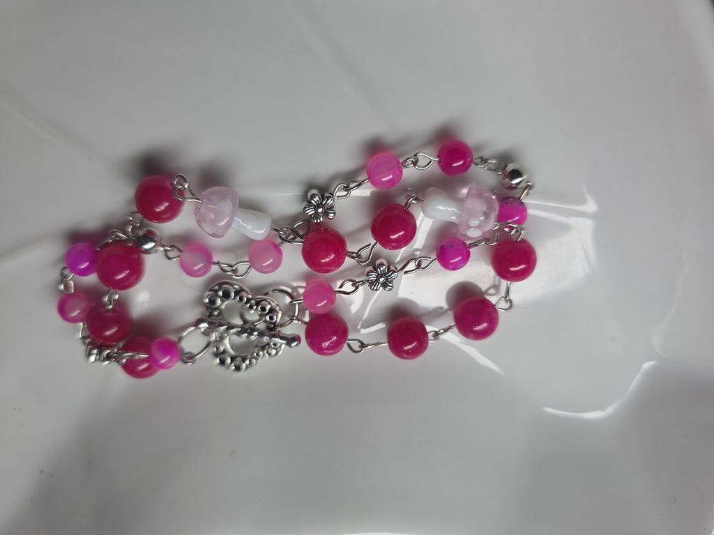 Pink striped agate mushroom bracelet