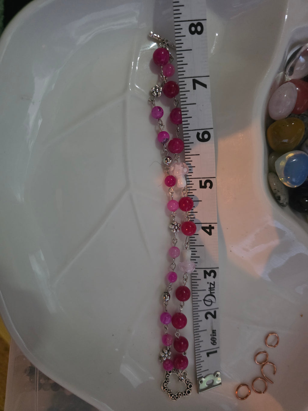 Pink striped agate mushroom bracelet