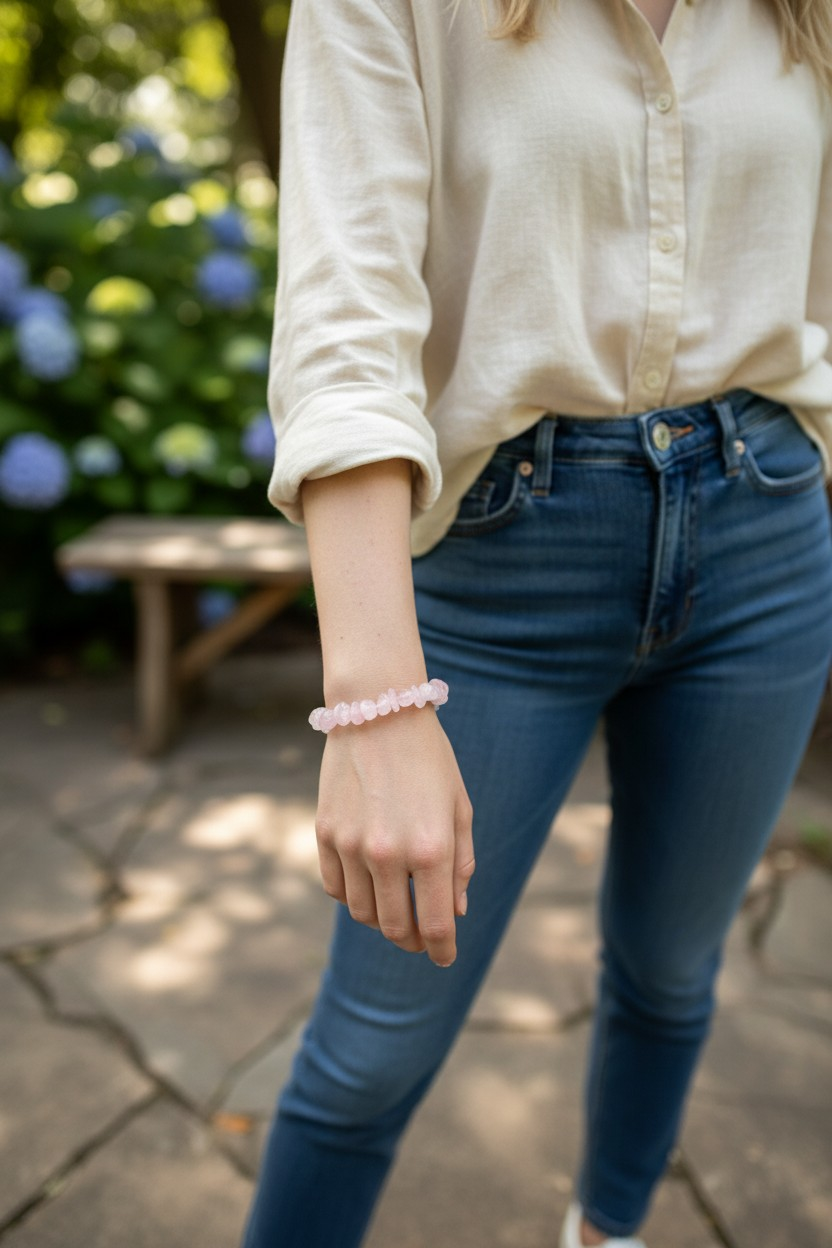 Rose quartz natural stone beaded bracelet