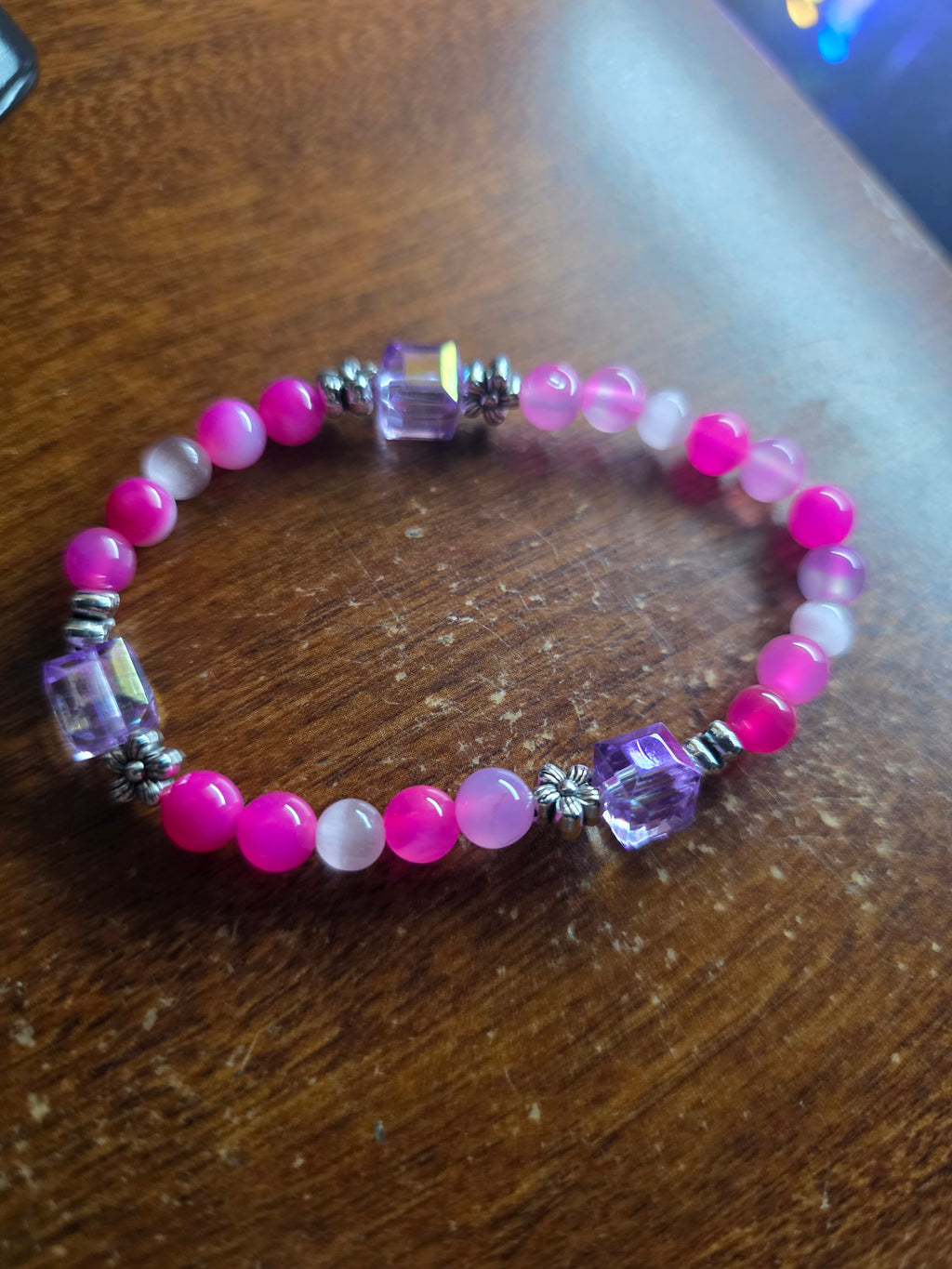 Hand made striped agate pair of stretch bracelets