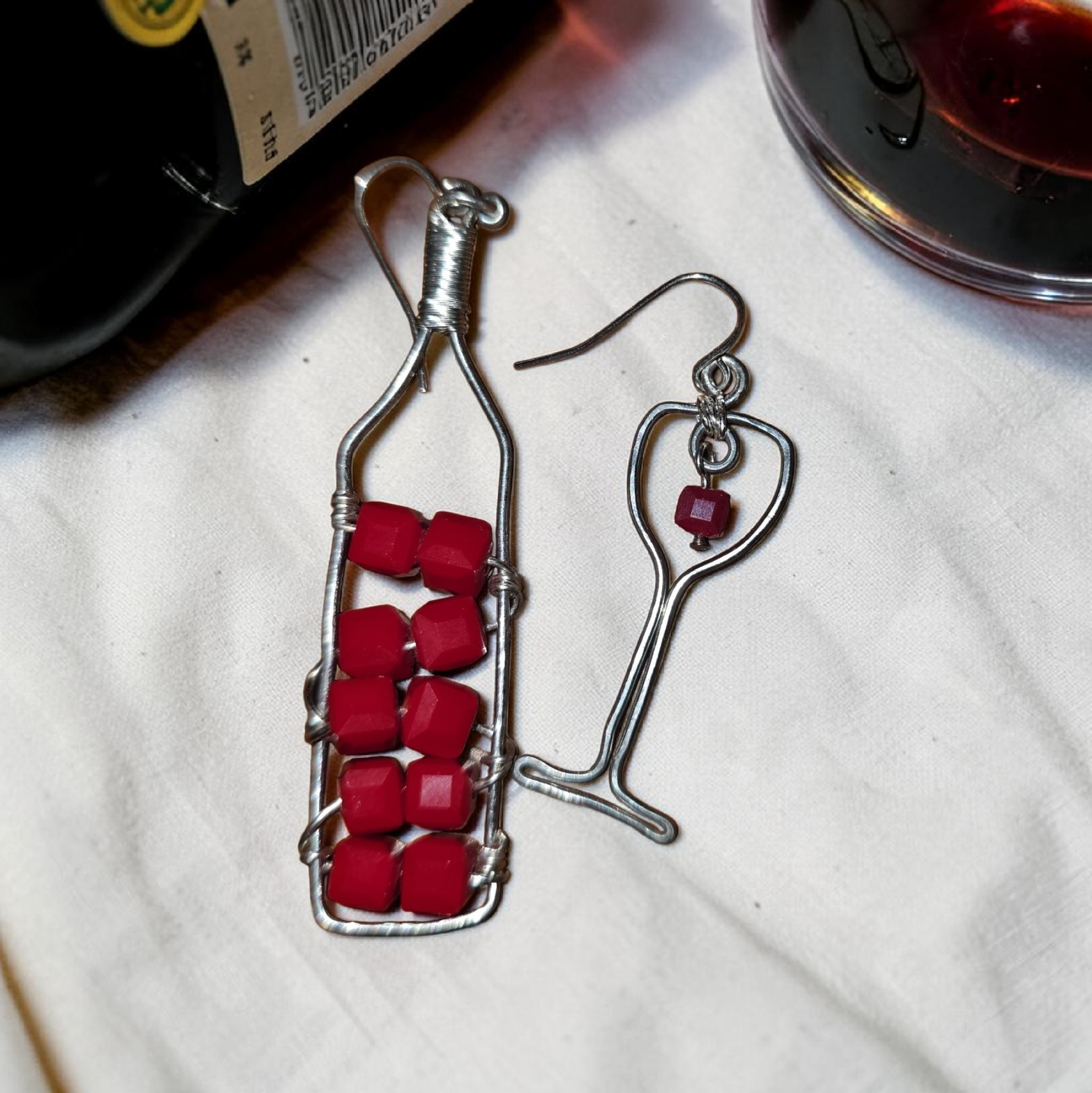 Wine themed hand wrapped copper earring set