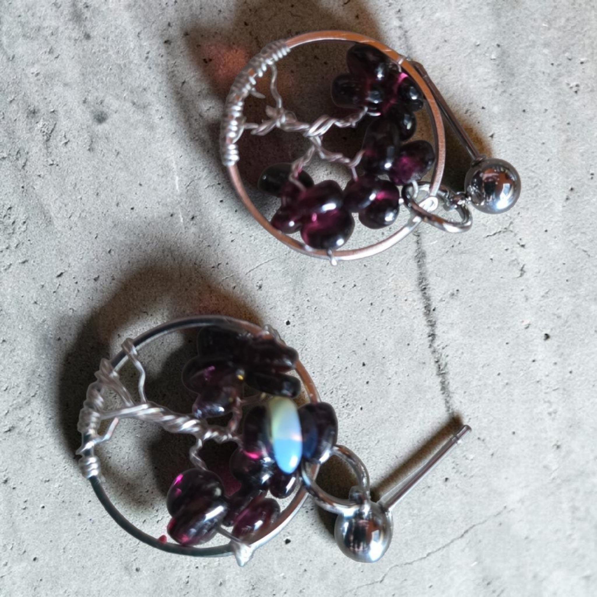 Garnet tree of life earring