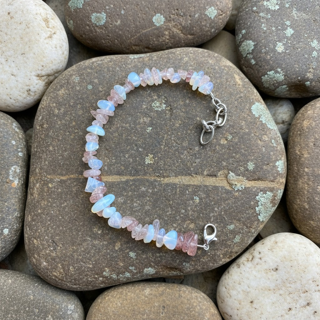 Moonstone and strawberry quartz natural stone bracelet