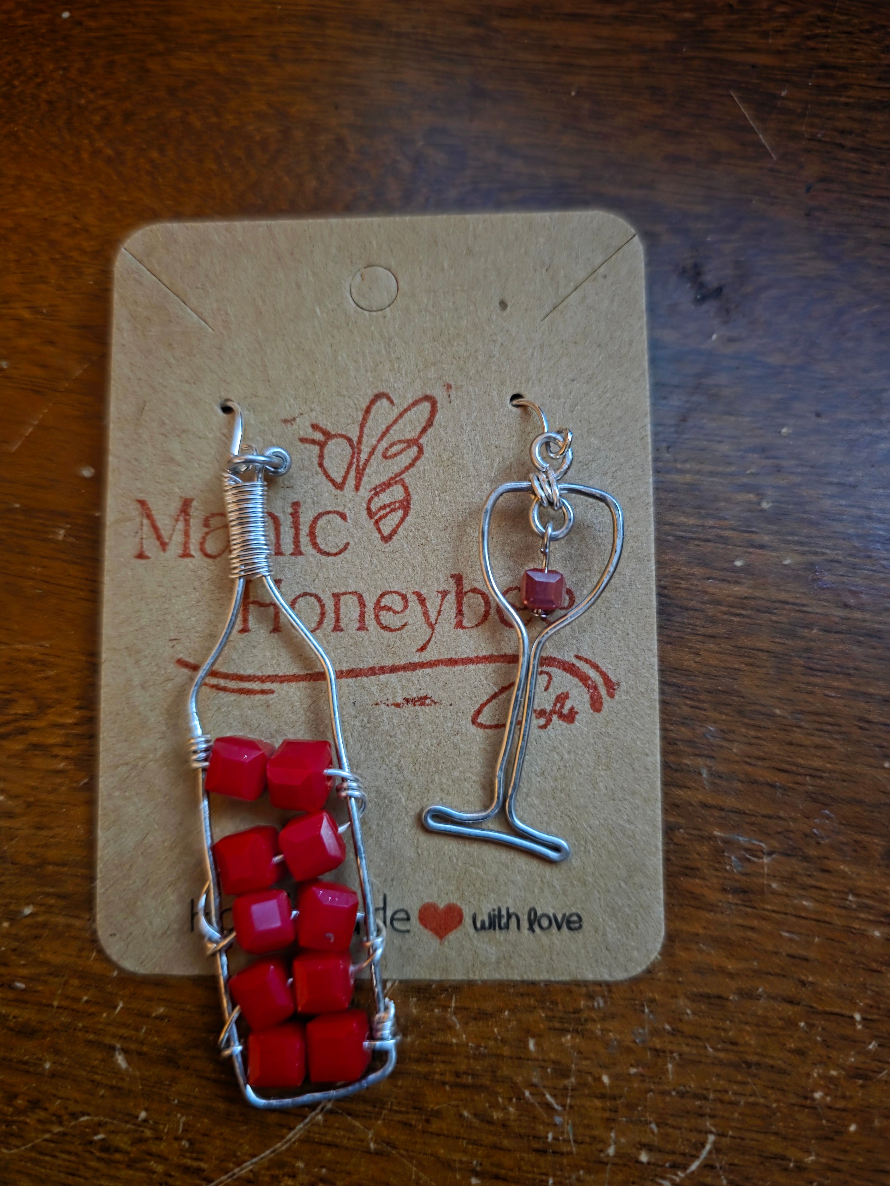 Wine themed hand wrapped copper earring set