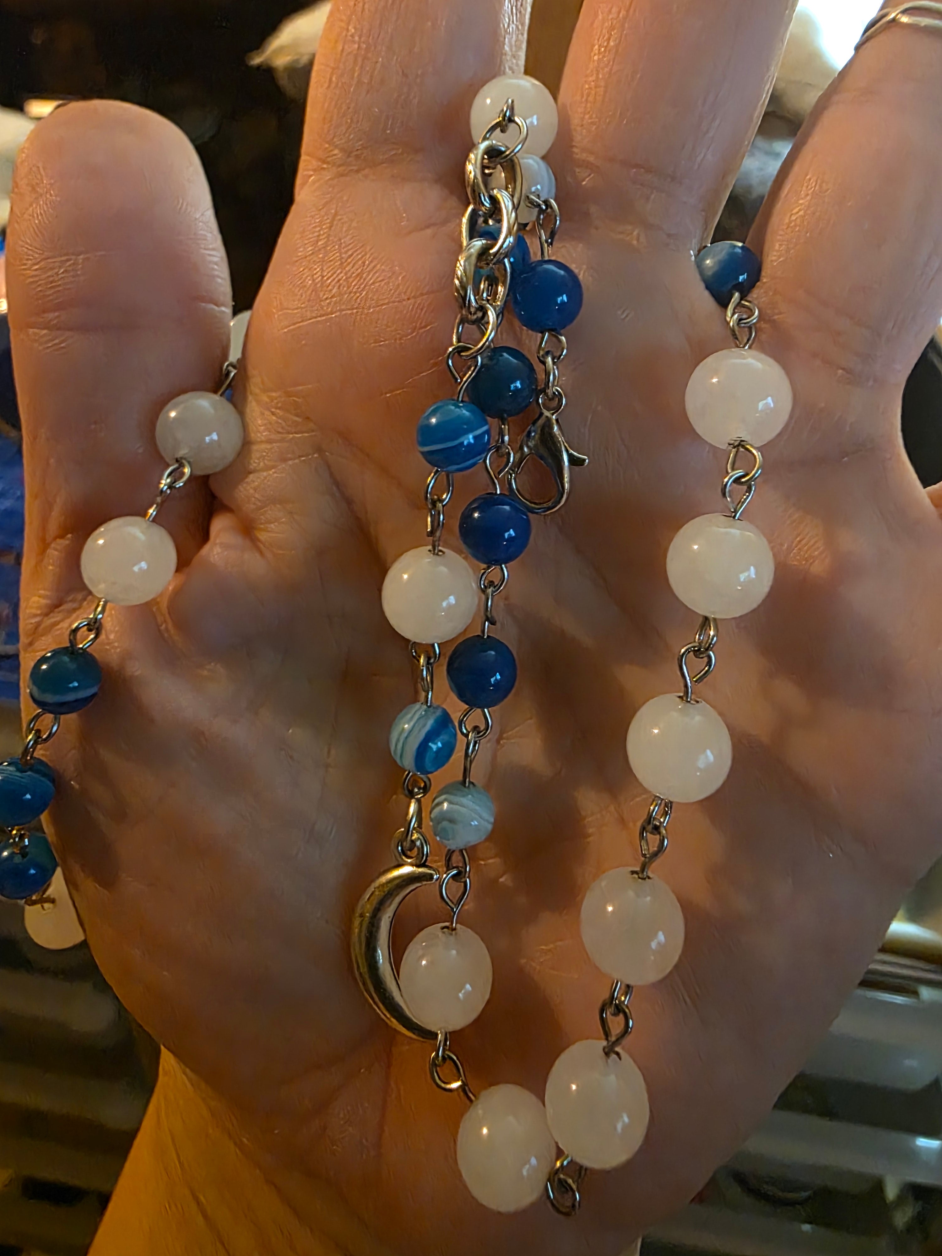 Blue striped agate necklace and earring set