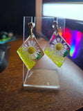 Floral resin earring dangle in yellow