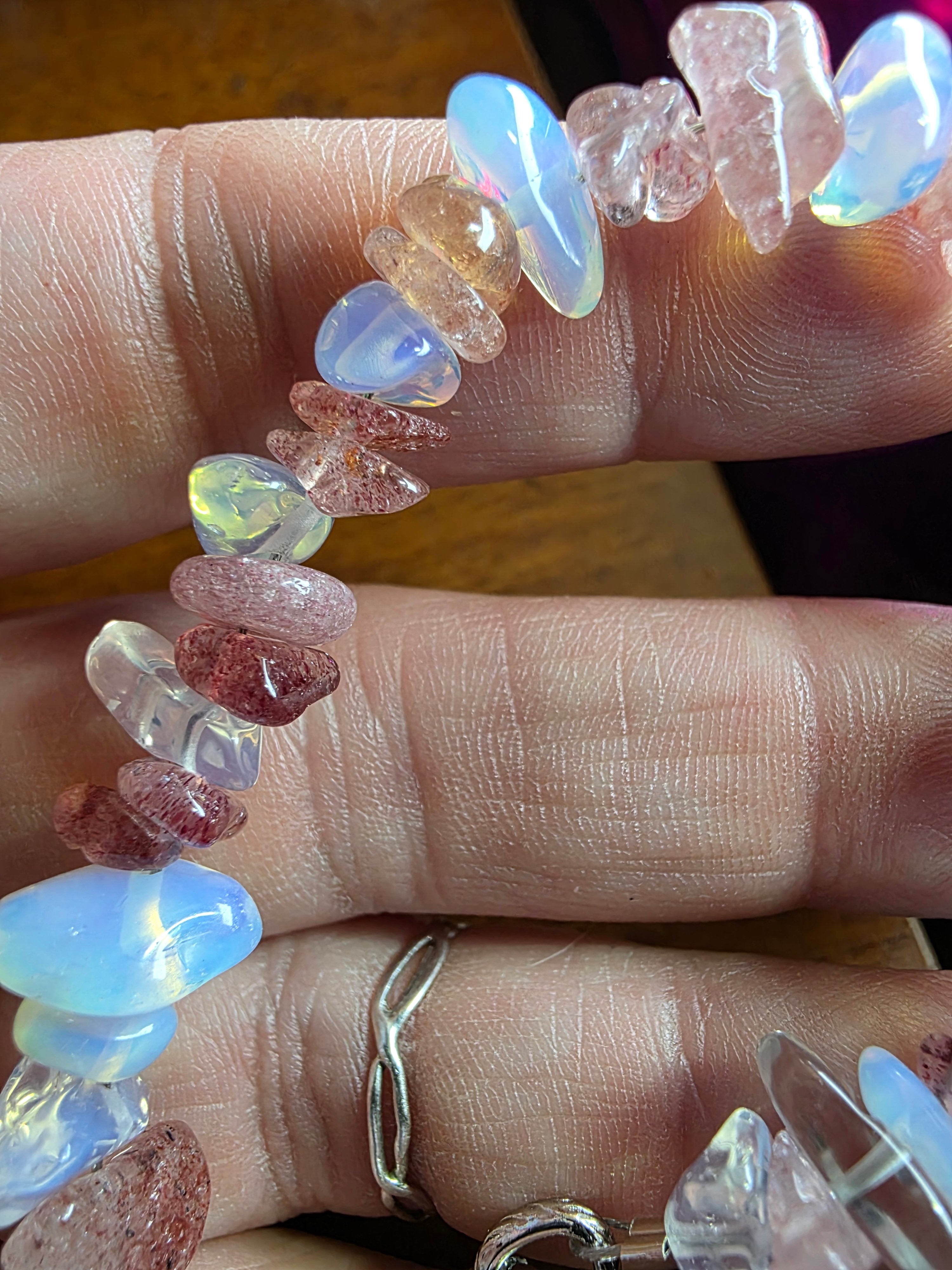 Moonstone and strawberry quartz natural stone bracelet