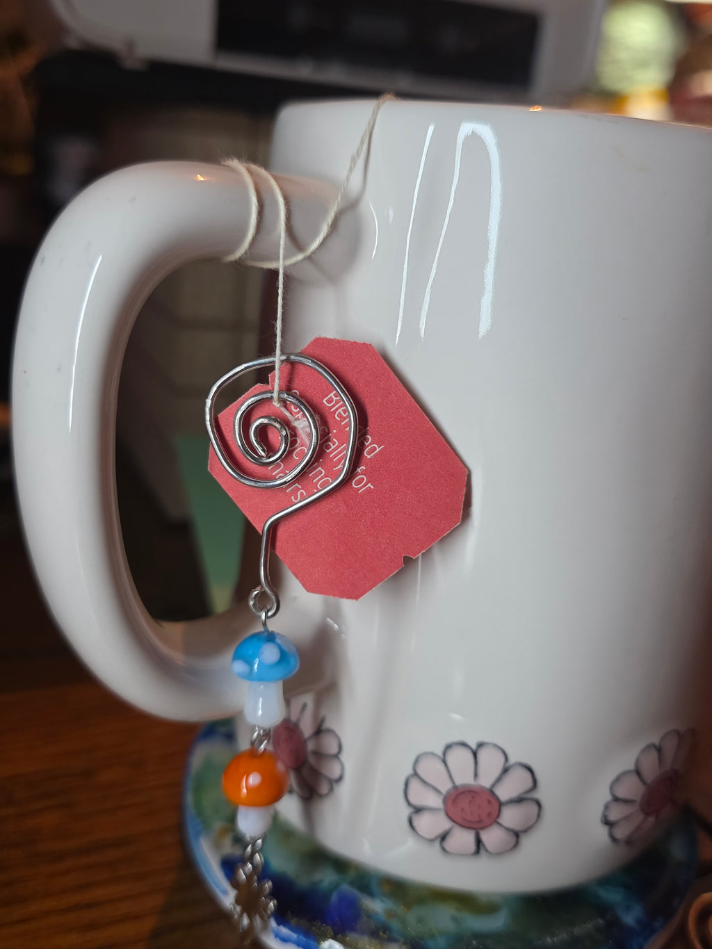 Whimsical mushroom tea dangle