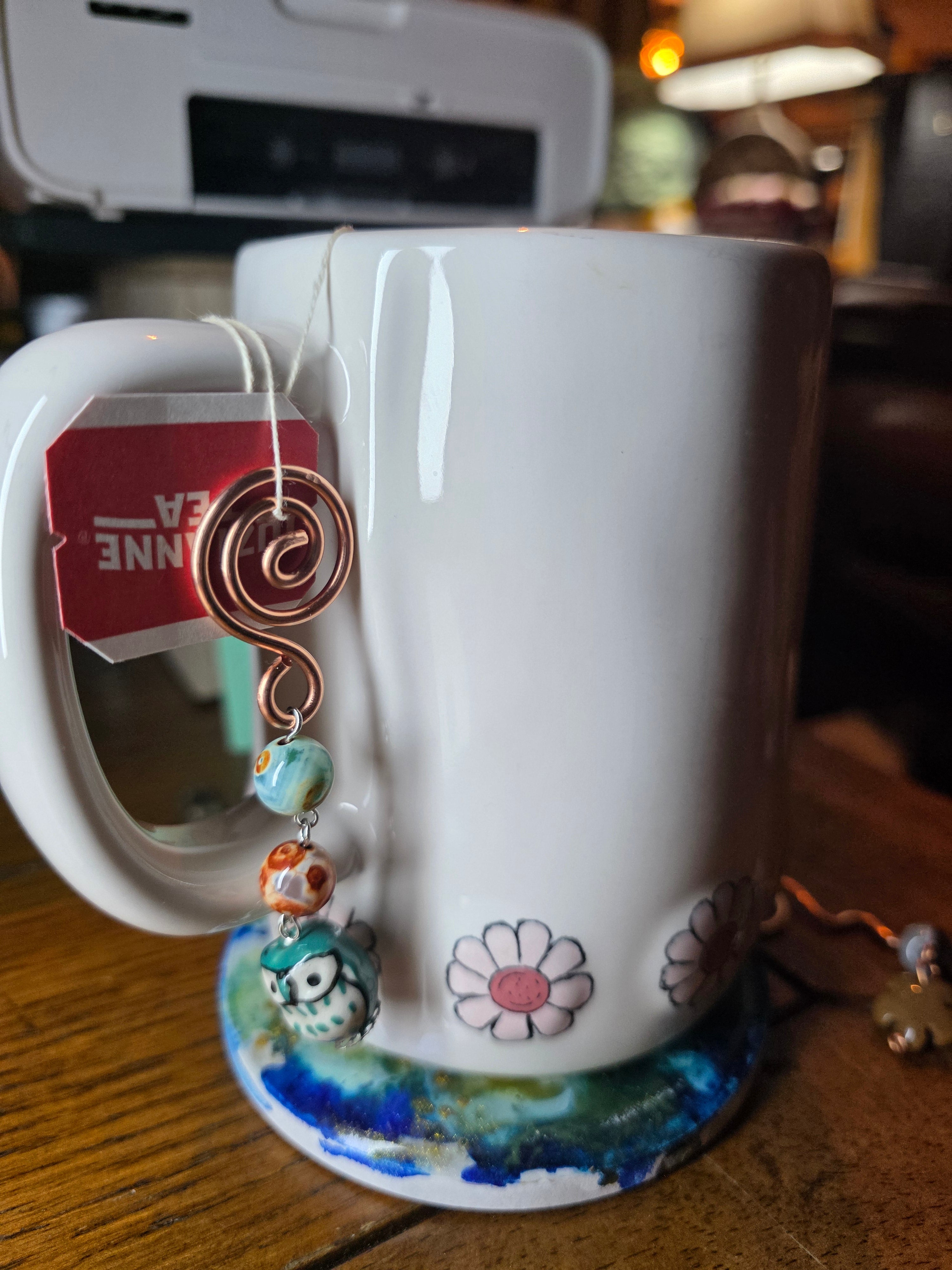 Whimsical owl tea dangle