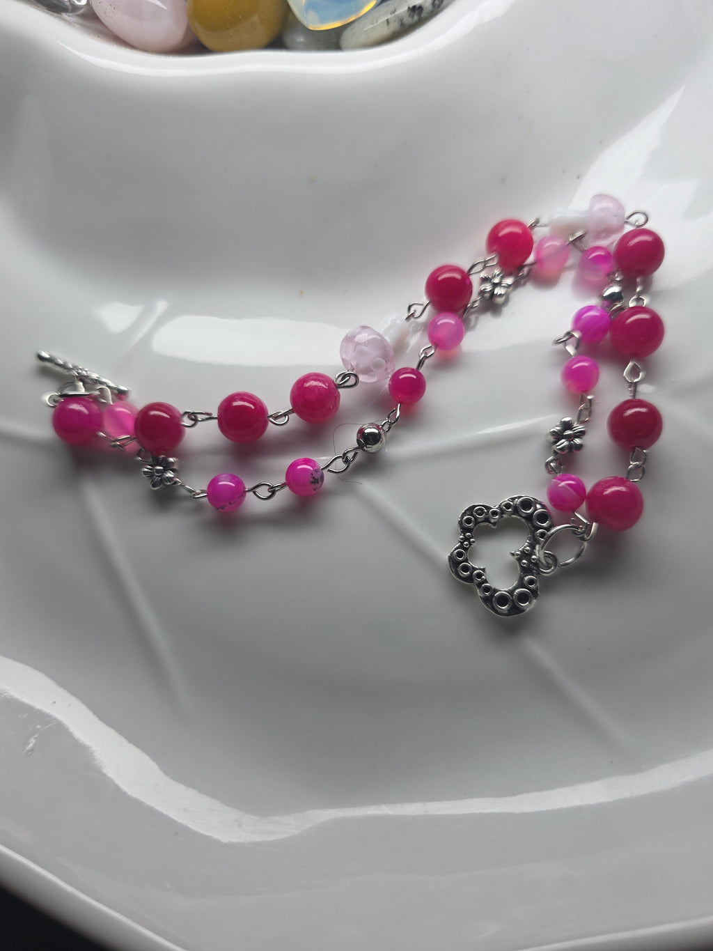 Pink striped agate mushroom bracelet