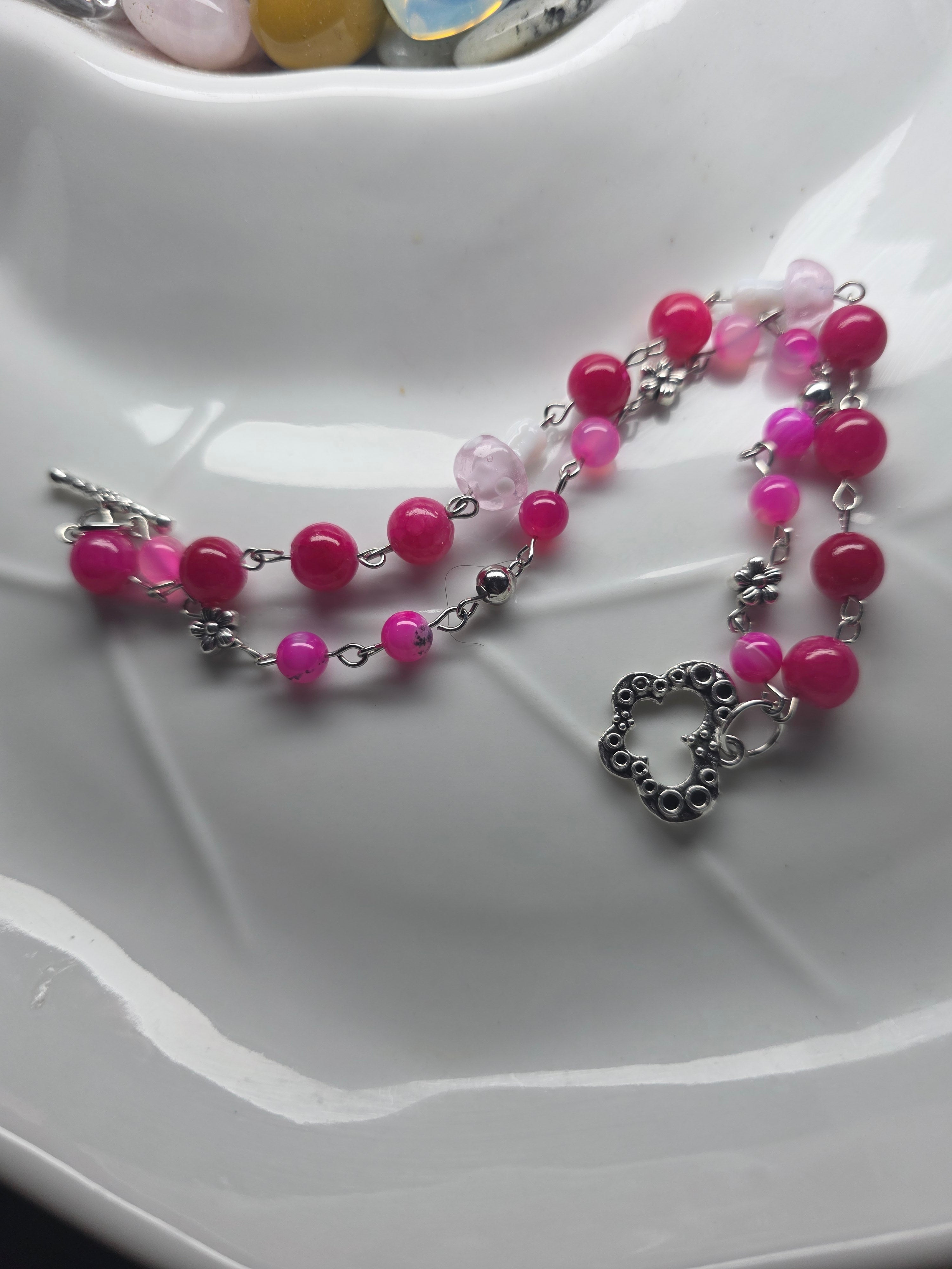 Pink striped agate mushroom bracelet
