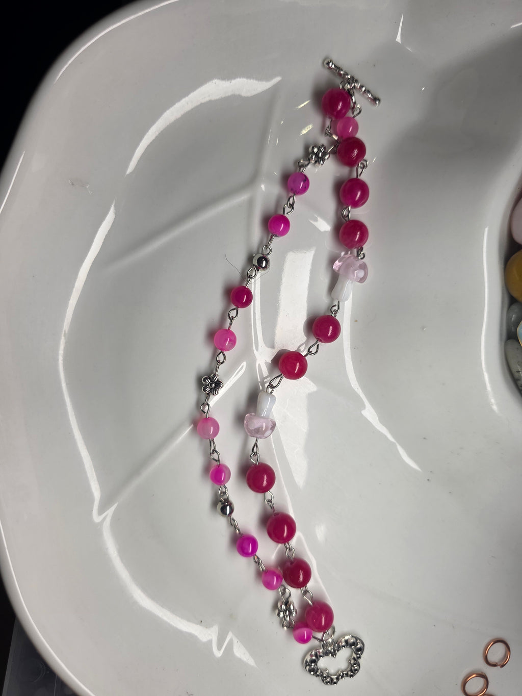 Pink striped agate mushroom bracelet