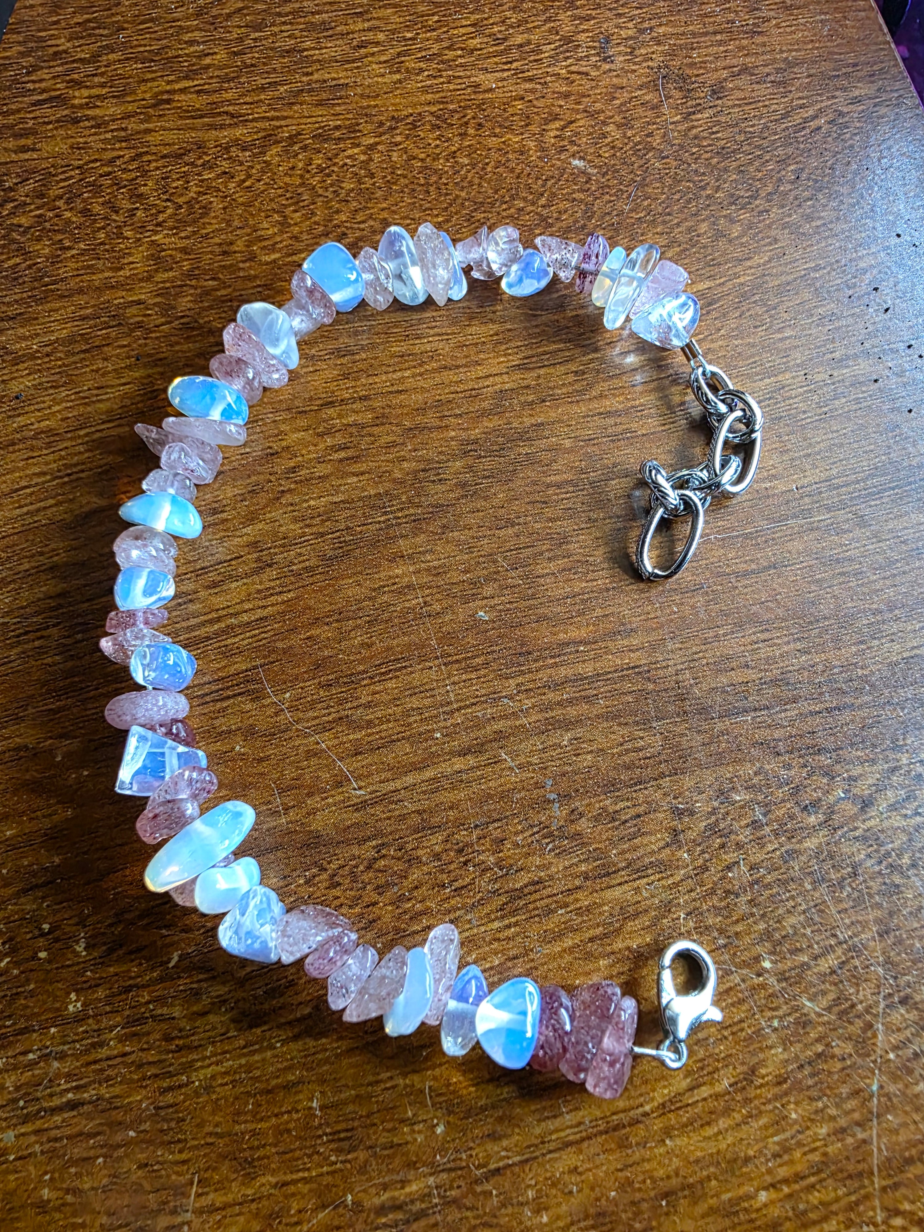 Moonstone and strawberry quartz natural stone bracelet