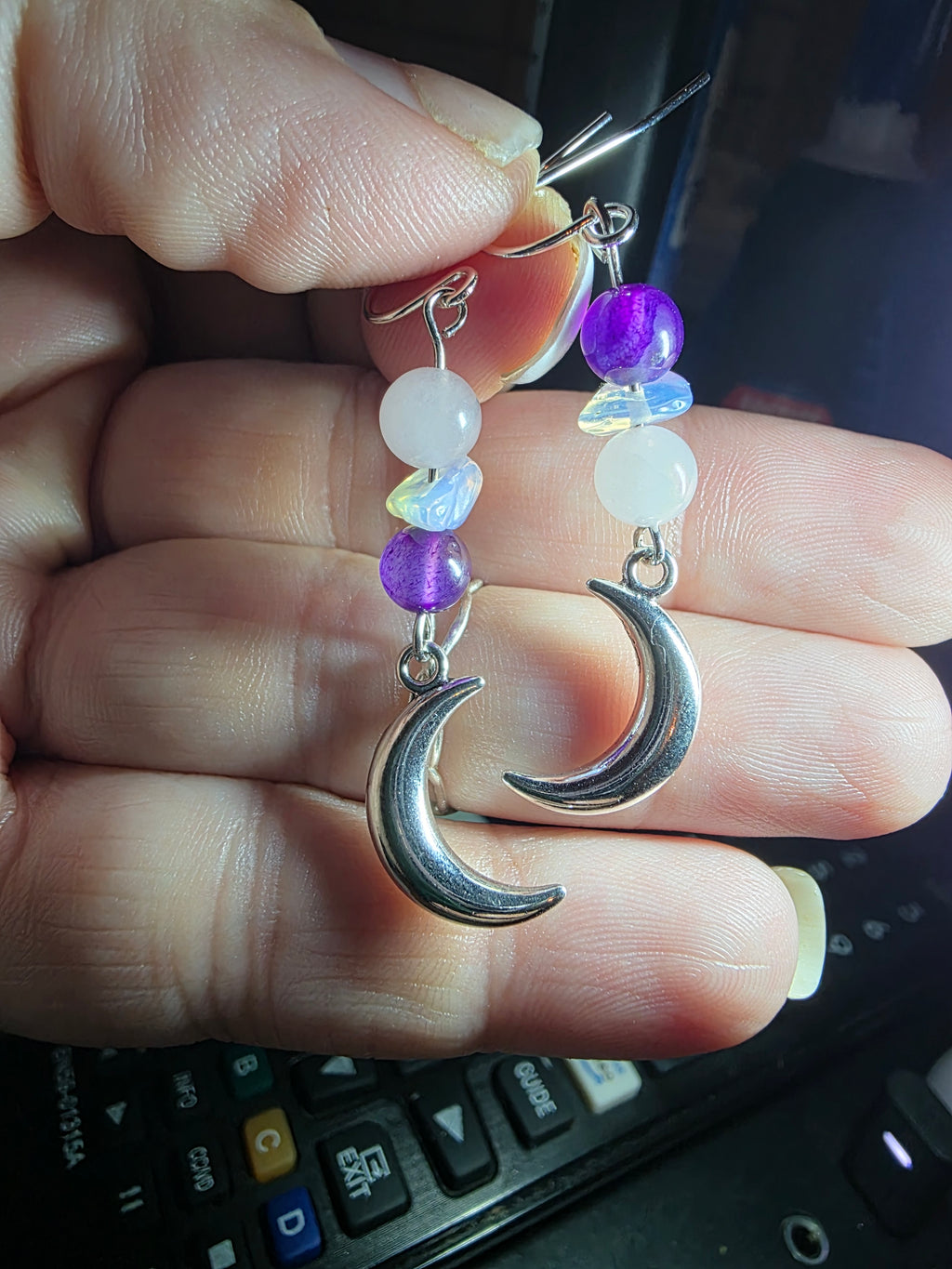 Purple Agate and Moonstone 925 sterling silver dangles