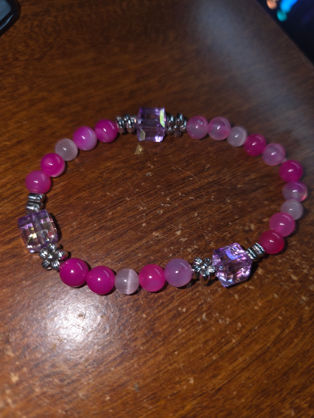 Hand made striped agate pair of stretch bracelets