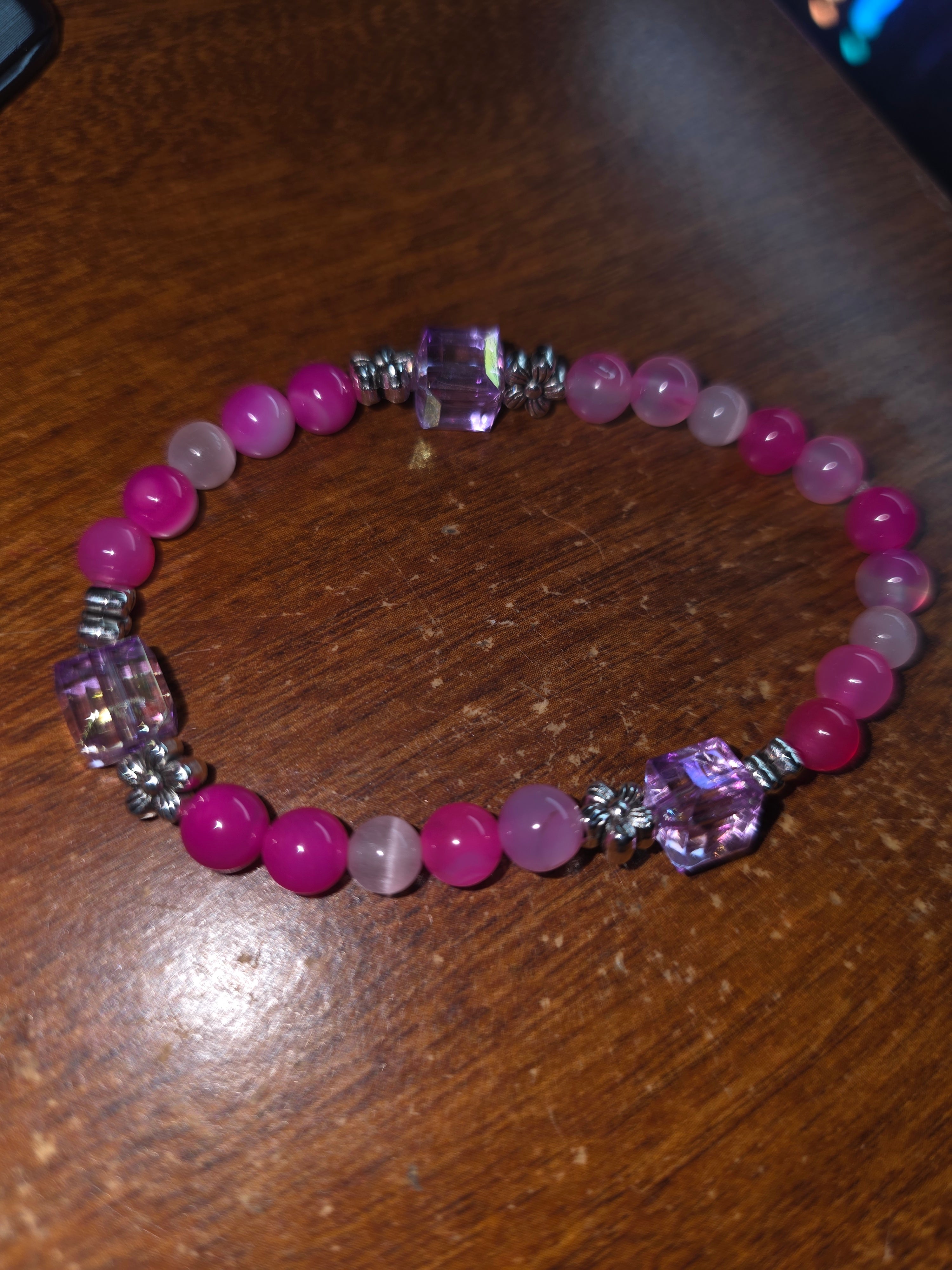 Hand made striped agate pair of stretch bracelets