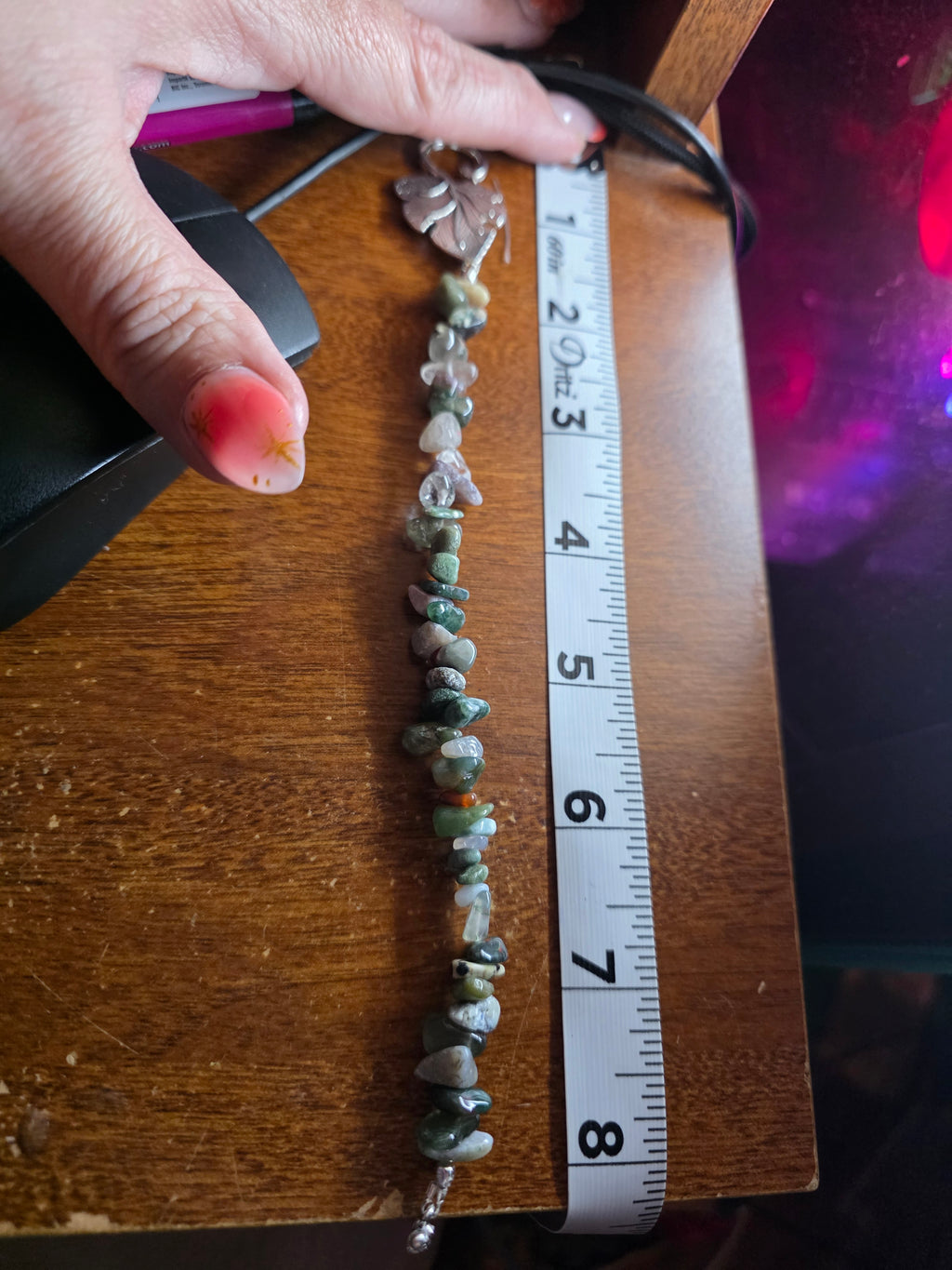 Moss Agate/ Earth Agate bracelet with large leaf clasp