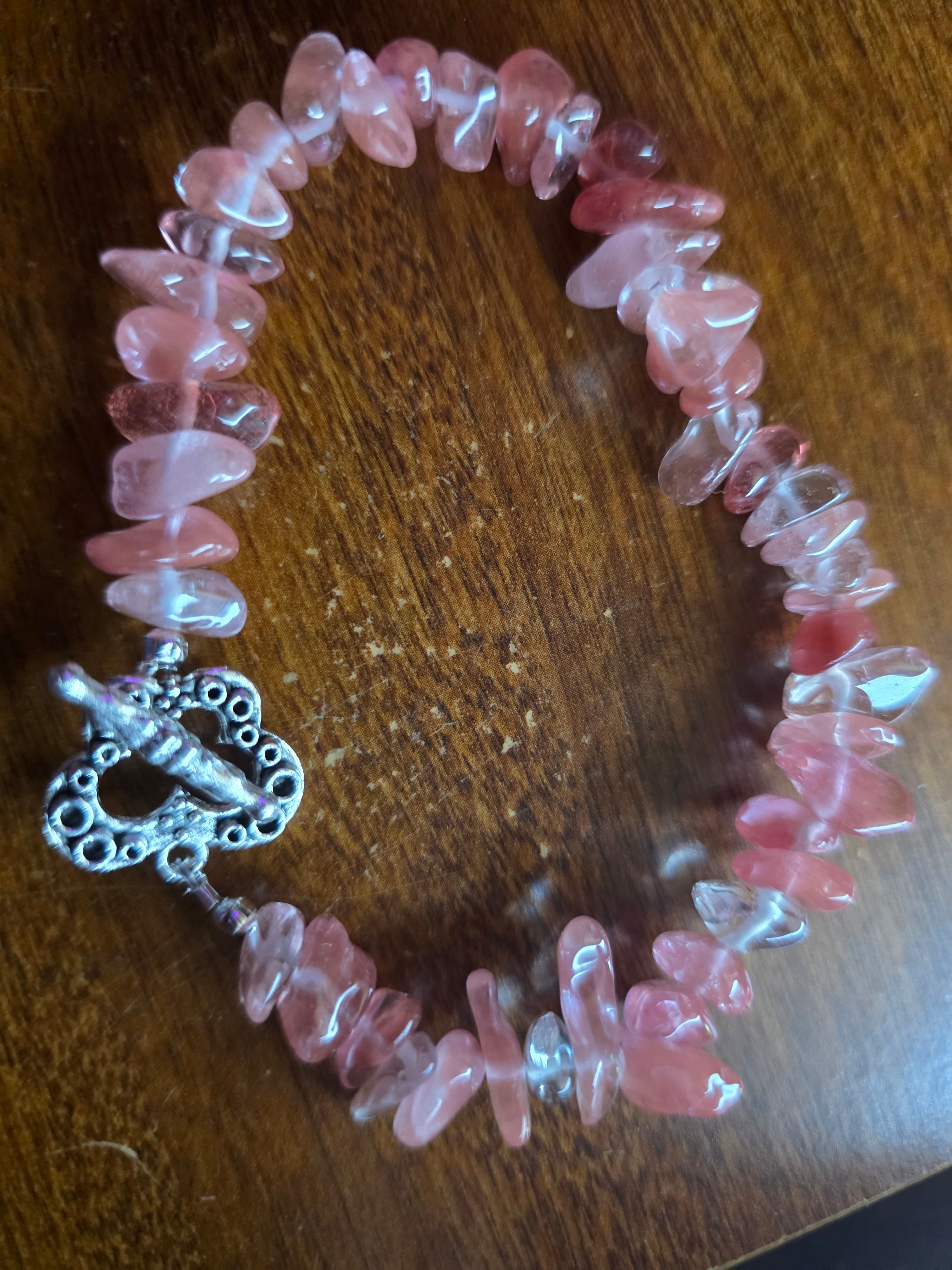 Watermelon quartz bracelet with butterfly clasp